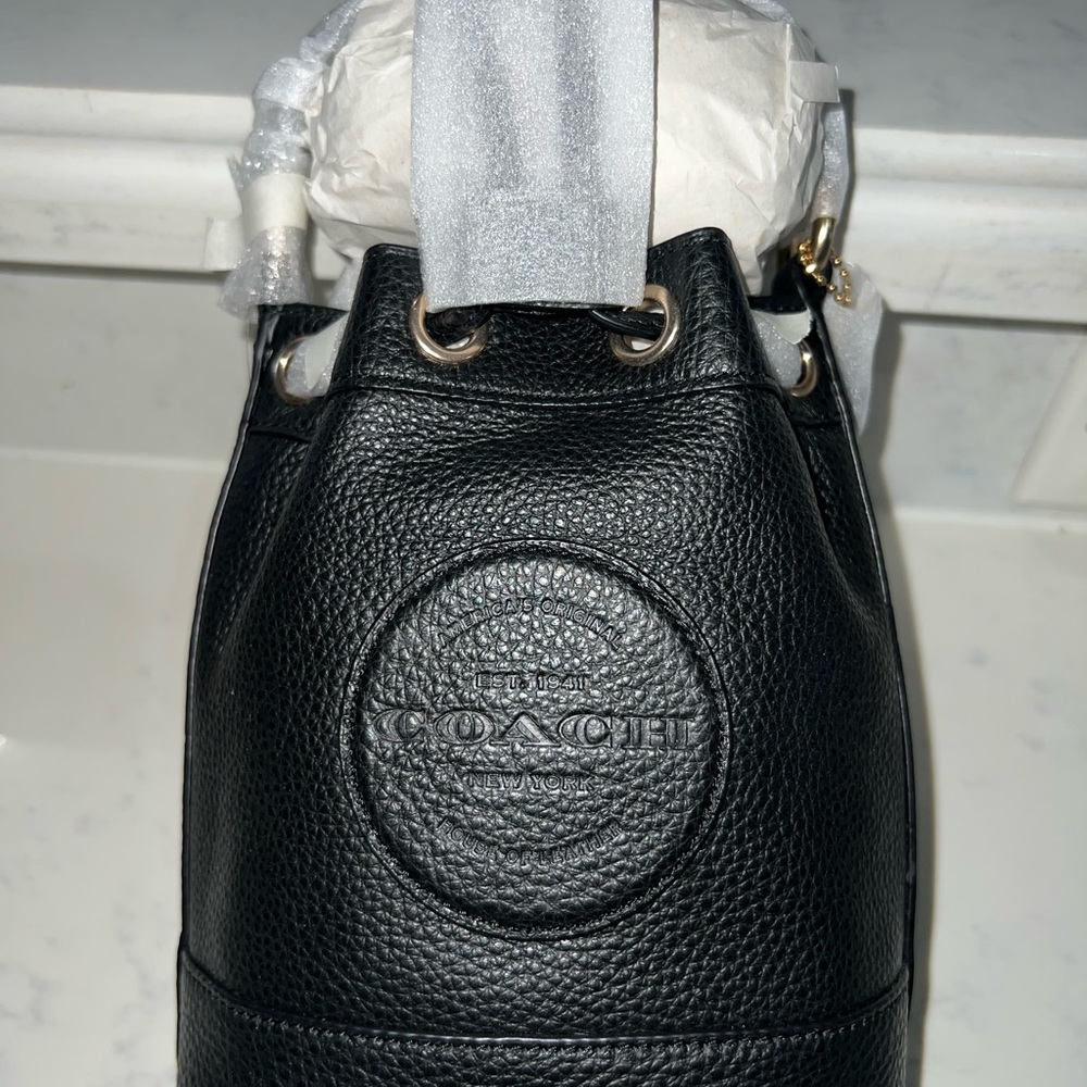 Coach Black Mini Bag with Embossed Logo and Drawstring - Picture 7 of 8
